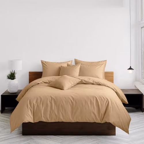 Home Sweet Home UK Plain Dyed Polycotton Duvet Cover and Pillowcase Set in Beige, Double Size, W/D/H: 200 x 200 x 140 cm – 3
