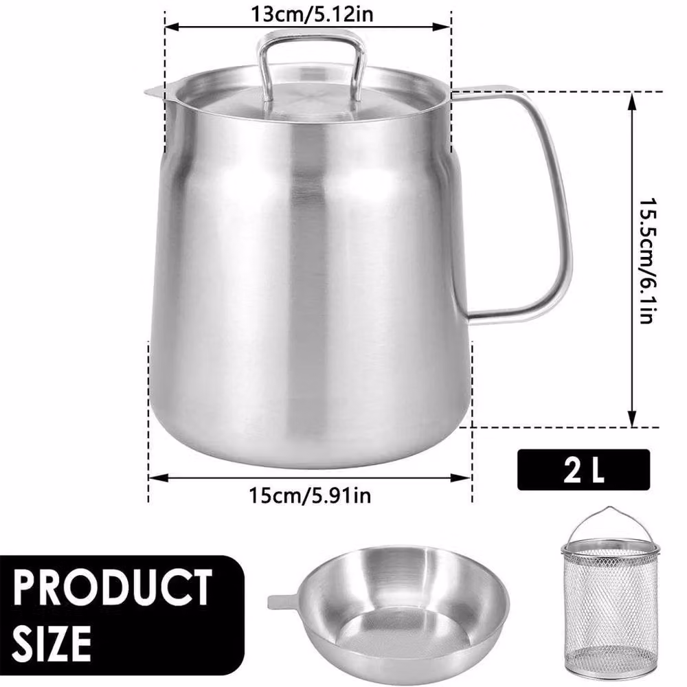 FLAVORA 2L Stainless Steel Fine Mesh Oil Strainer Pot with Sieve in Silver – 2