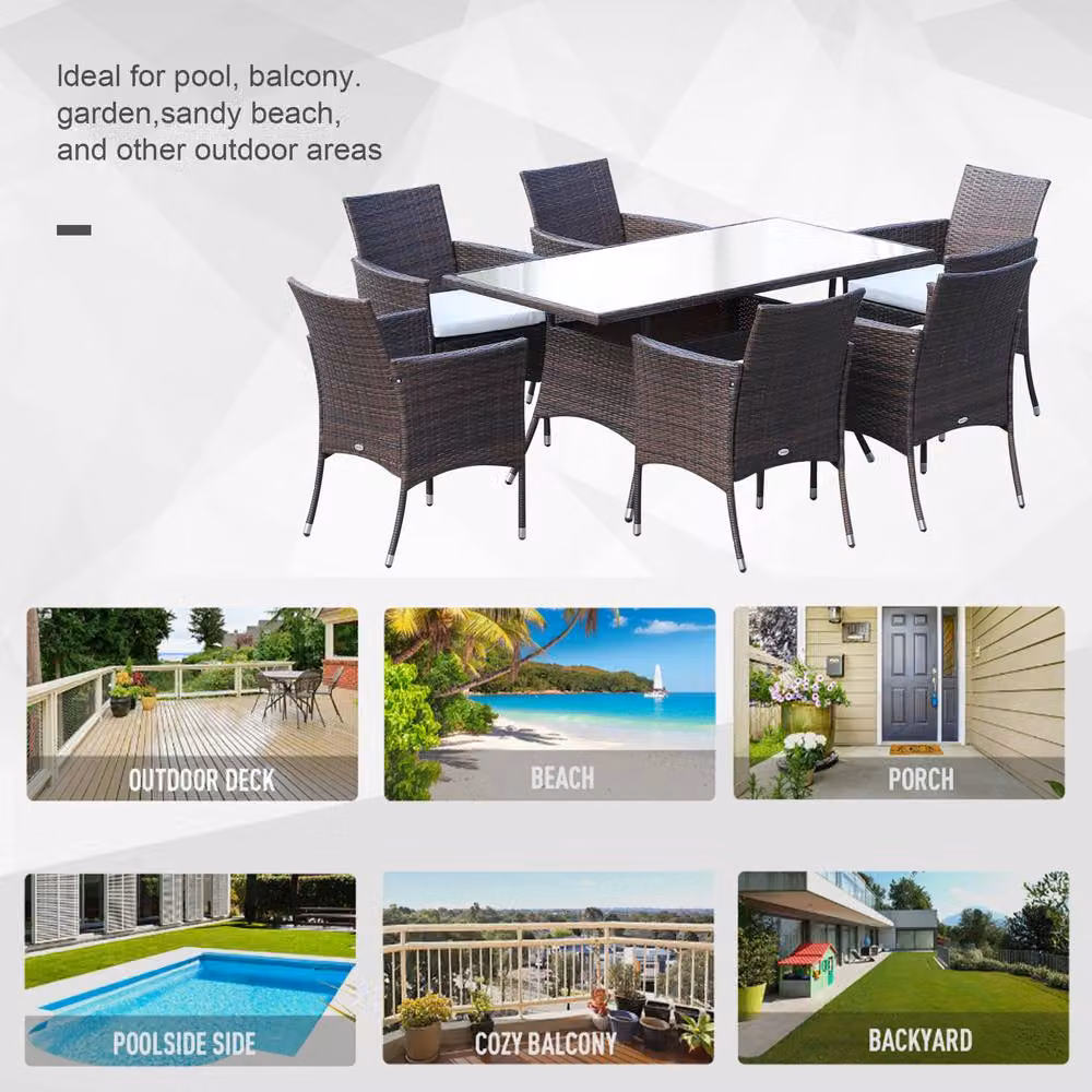 STILVORA 6-Seater Modern Garden Dining Set with Rectangular Rattan Table and Powder Coated Steel Frame in Brown – 4