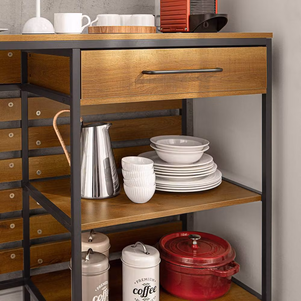 SoBuy Industrial Kitchen Trolley with Drawers and Shelves in Brown and Black – 3