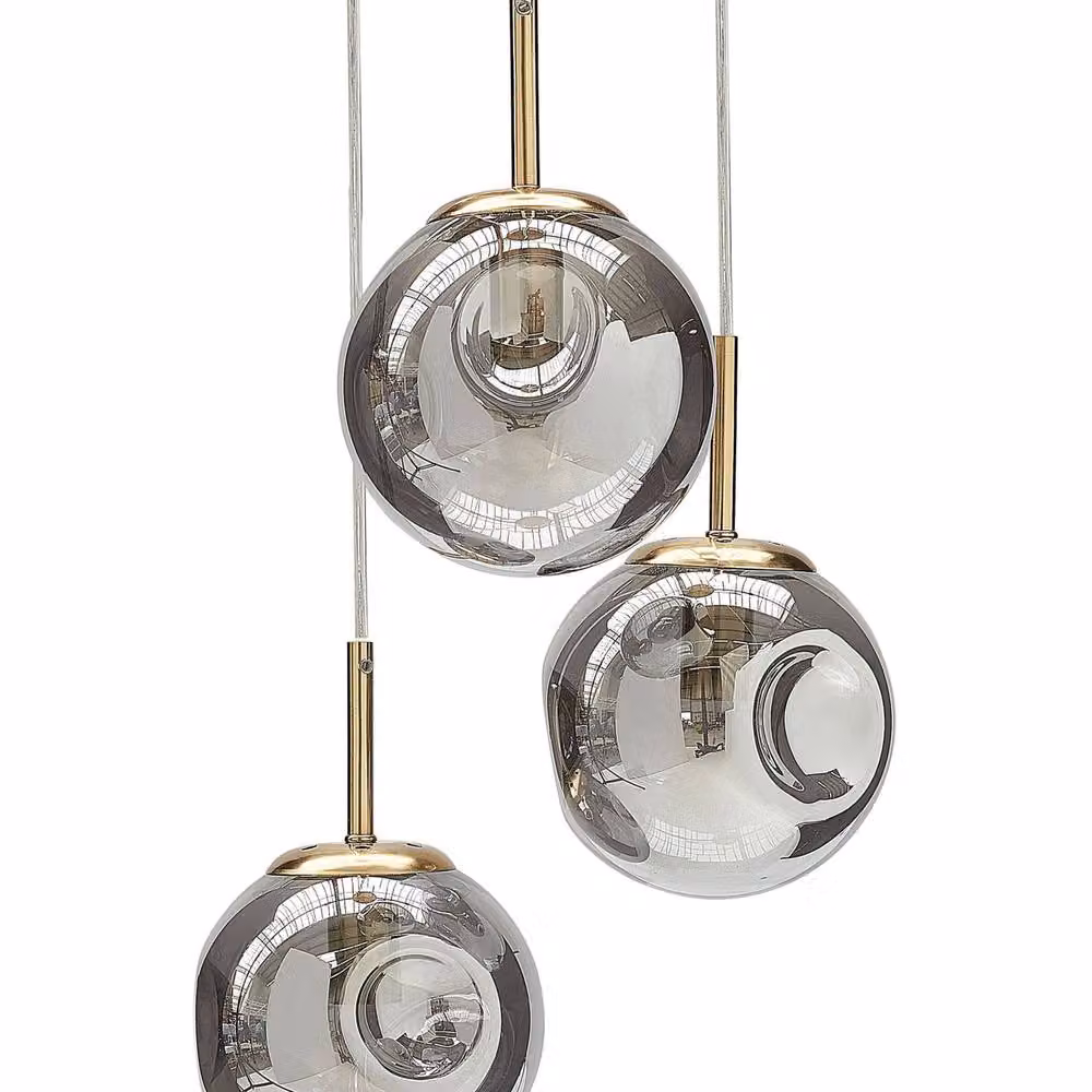 Wyld and Coco Bea 3-Light Pendant Lamp with Transparent Glass Spheres and Brushed Brass Metal Finish – 2