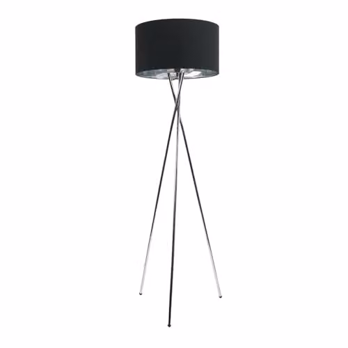 ValueLights Camden Chrome Tripod Floor Lamp with Black and Chrome Cylinder Shade, H 154 cm x W 57 cm x D 57 cm