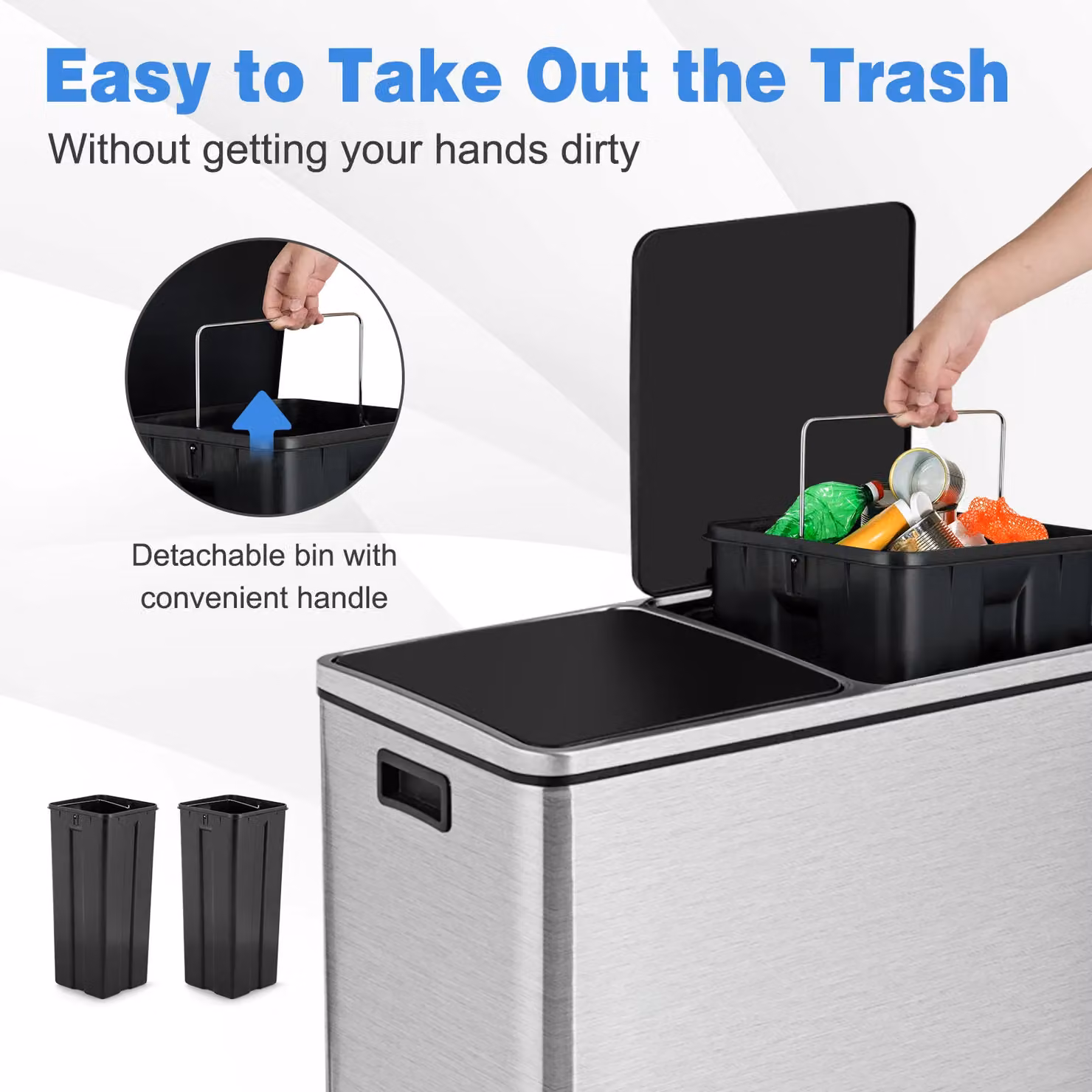 Gymax 60L Double Recycling Pedal Bin with Removable Plastic Inner Buckets in Silver – 3