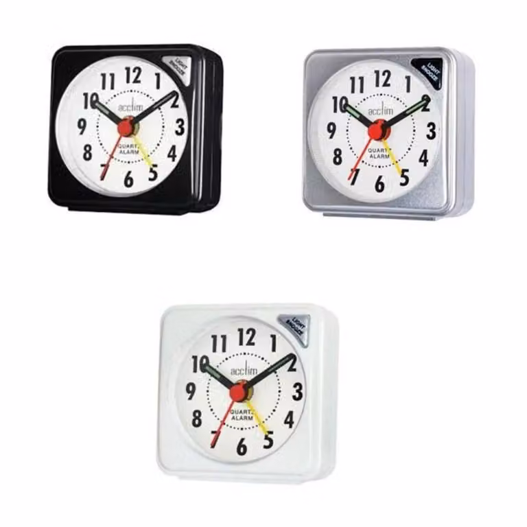 Dragodirect Quartz Travel Alarm Clock with Light and Snooze in Black