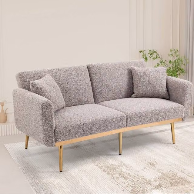 Direct Wicker Modern Grey Bouclé 2-Seater Sofa Bed with Adjustable Backrest and Scatter Cushions