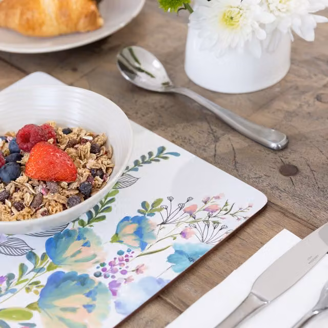 Creative Tops Meadow Floral Cork Placemats, Pack of 4, Multicolour and White