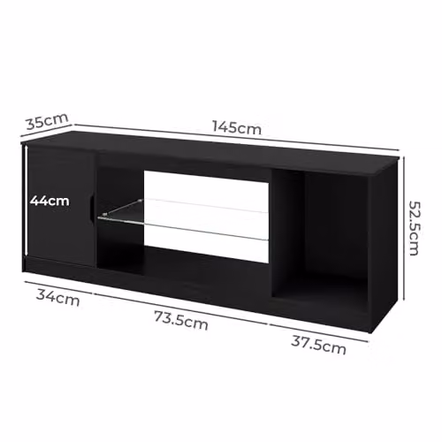 Levede Modern Black LED TV Stand with Glass Shelves and Remote Control, W: 145 cm, H: 52.5 cm, D: 40 cm – 7