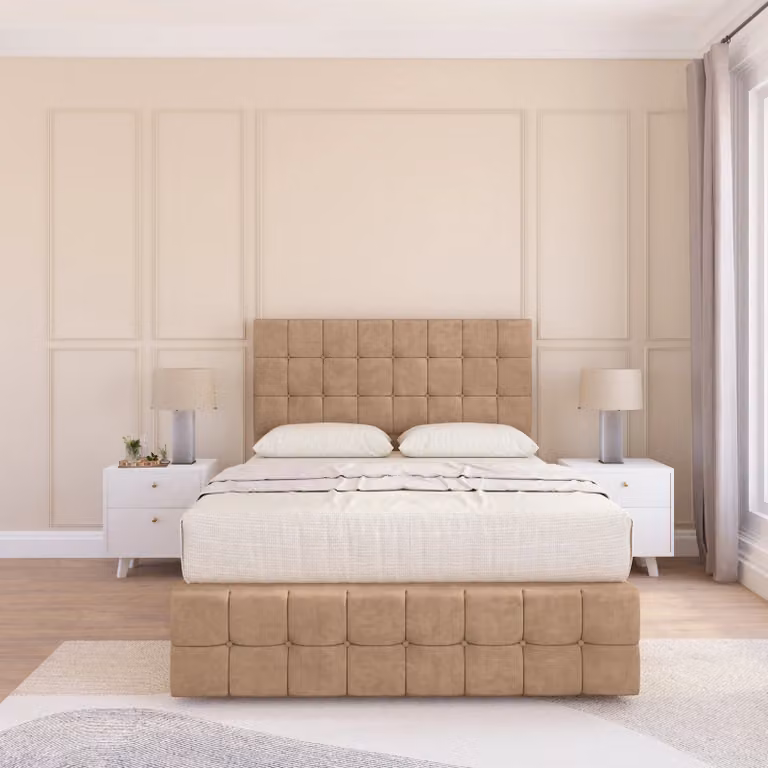 Sloomy Berlin Chesterfield Upholstered Divan Bed Base in Beige, W/D: 120 x 200 cm