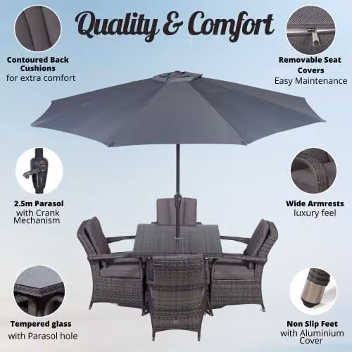 Giardino Arizona 4 Seater Rattan Garden Dining Set in Grey and Brown with Metal Frame – 2