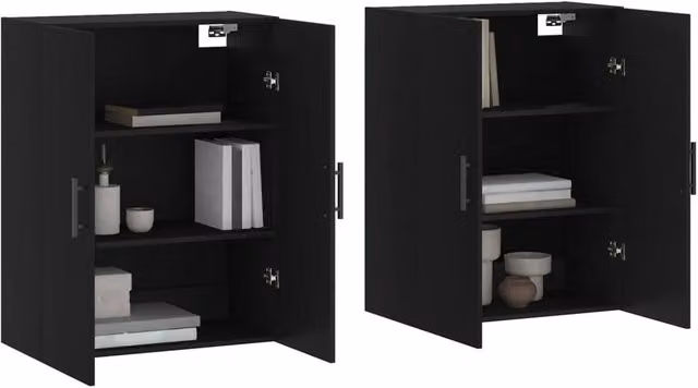 Berkfield Home Wall Mounted Cabinets, 2 Piece, Black, W/D/H: 69.5 x 34 x 90 cm