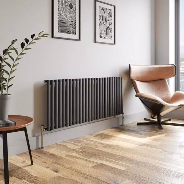 Temprazo Horizontal Oval Tube Double Panel Designer Radiator in Anthracite Grey, H: 144 cm, W: 60 cm, D: 5.5 cm