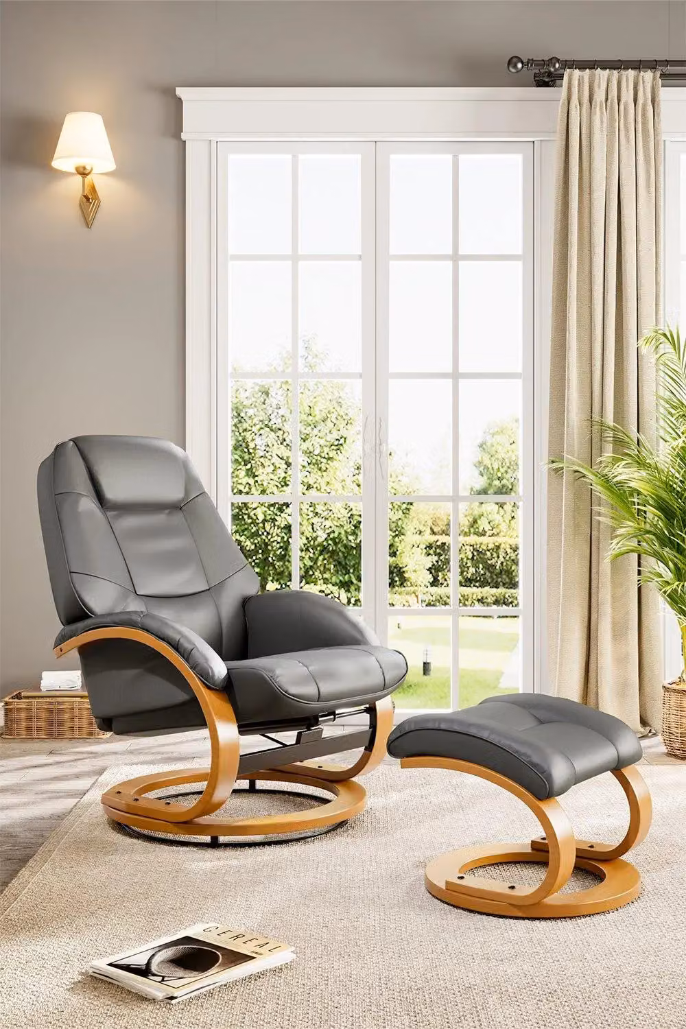 H&O Direct Modern Grey Synthetic Leather Relax Recliner with Matching Ottoman – 2