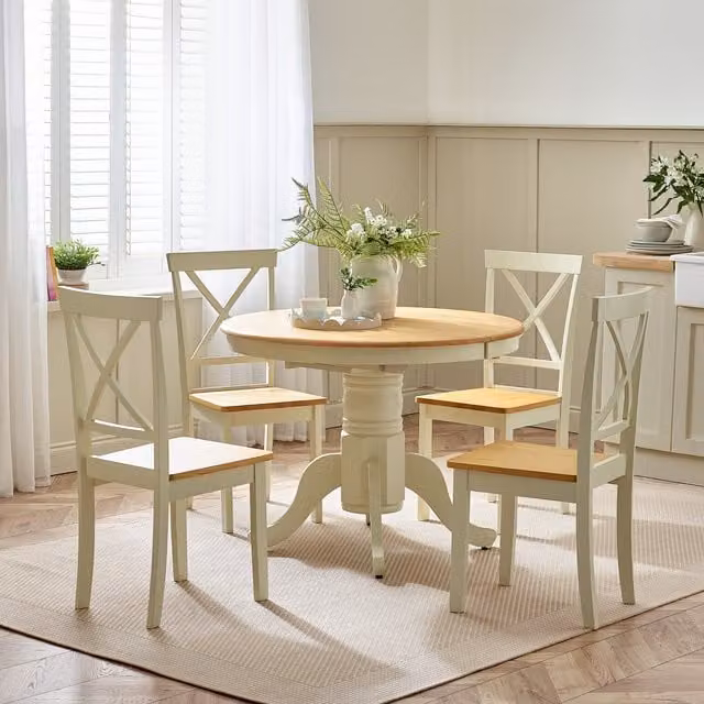 Furniturebox UK Padstow Round Extending Dining Table and 6 Chairs in Brown Rubberwood