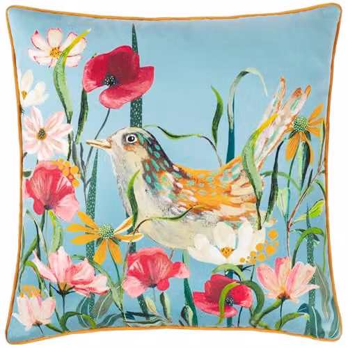 Wylder Marais Bird Meadow Printed Chenille Cushion, Multicolour, W/D/H: 45 x 45 x 45 cm – 1