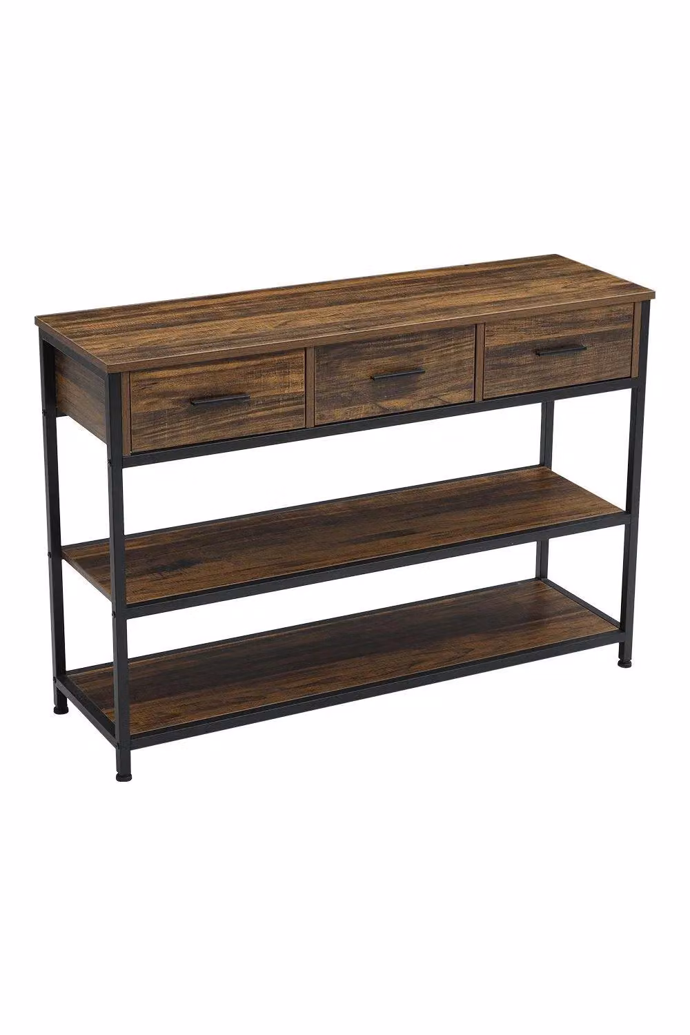 H&O Direct Vintage Rectangular Console Table with Drawers and Shelves in Brown – 2