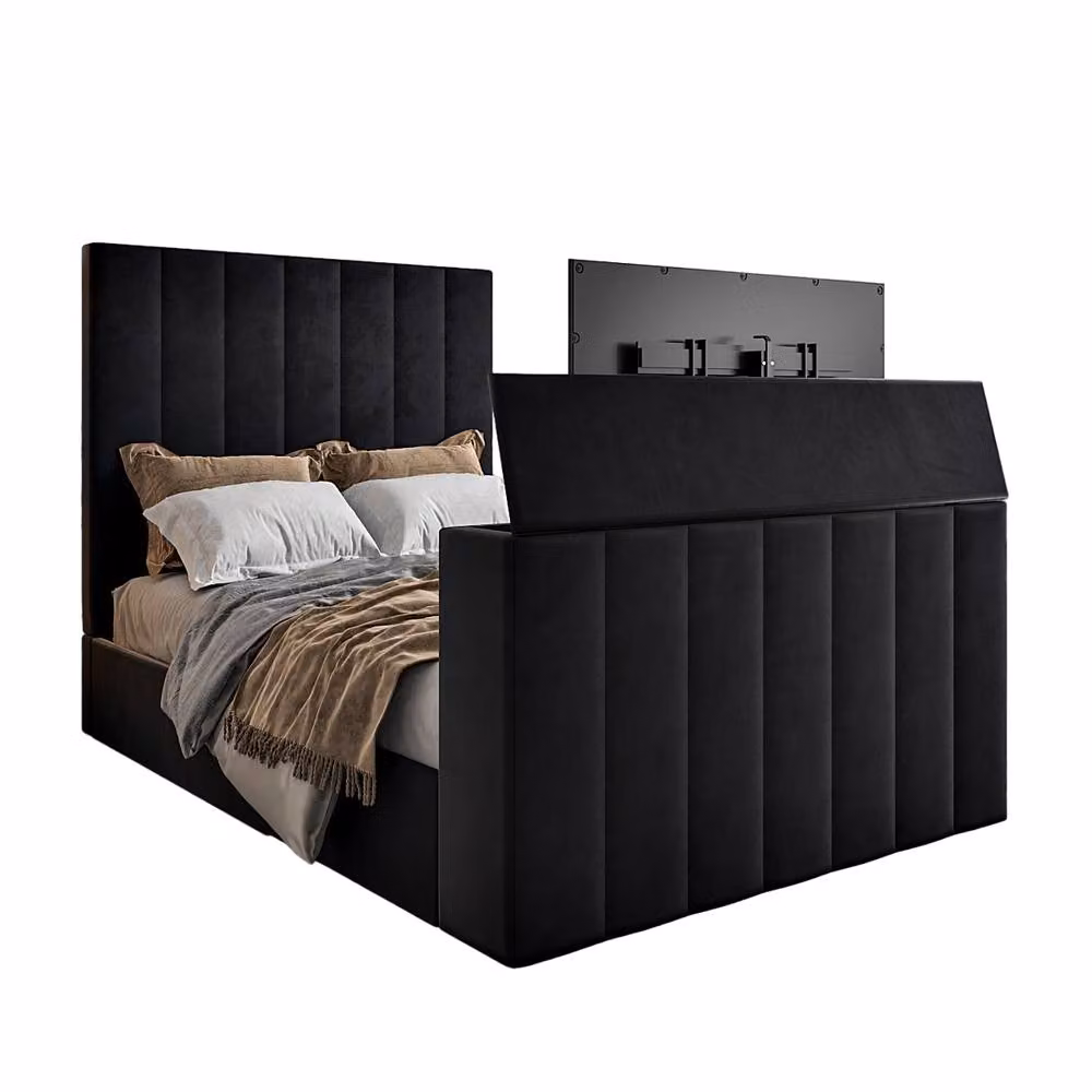 KDMD Vogue Bespoke Single Upholstered Velvet Bed Frame in Black with Lift Up Base – 3