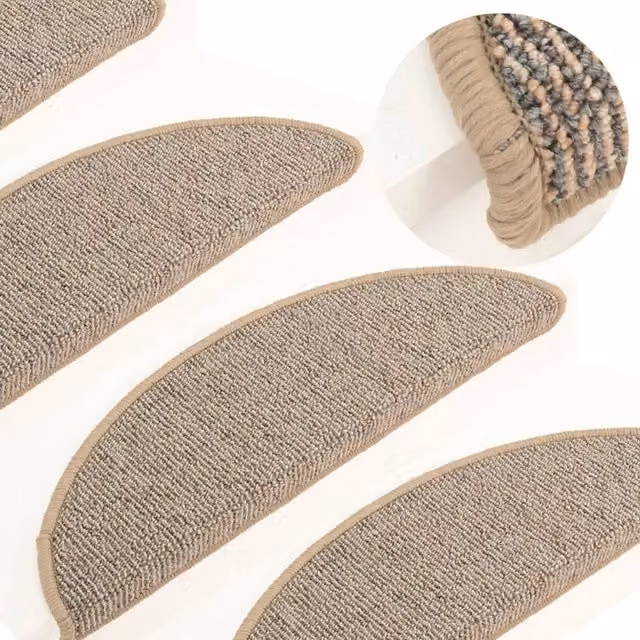 Berkfield Home Self-Adhesive Carpet Stair Treads, 15 Pieces, Brown, W/D/H: 56 x 17 x 3 cm