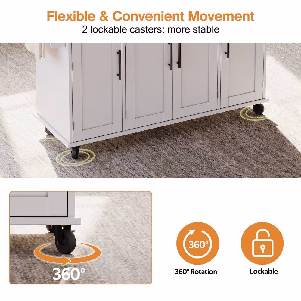 Merax Rolling Kitchen Island Trolley with Foldable Worktop in White, W/D/H: 120 x 45 x 92 cm – 4