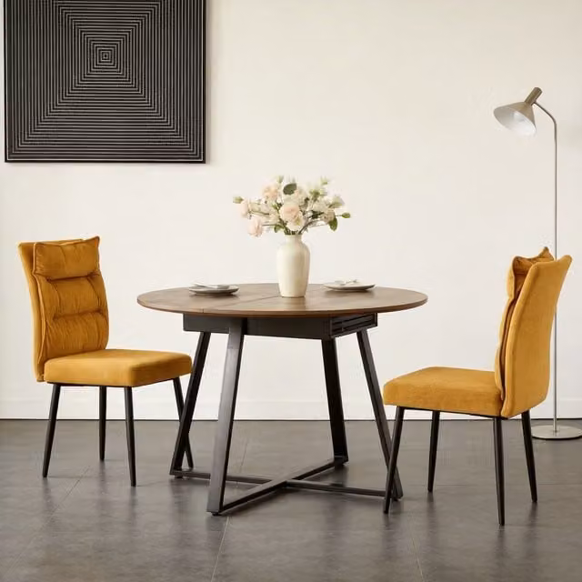 Furniture One Modern Round Wood Dining Table Set with 3 Chairs in Brown