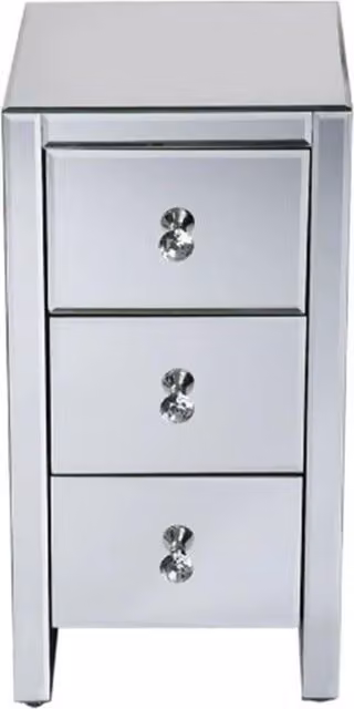 DEENZ Silver Mirrored Nightstand with Mini Drawer and Mirror Top