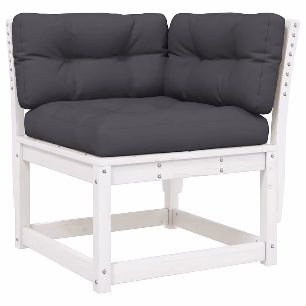 Berkfield Home 7 Piece L-Shape Garden Lounge Set with Cushions and Ottoman in White Solid Pine Wood – 3