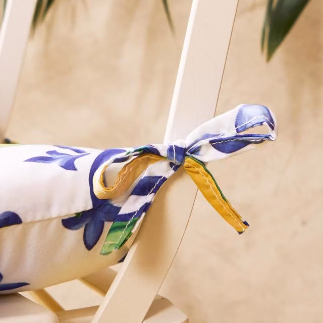 OHS Mediterranean Palm Print Indoor/Outdoor Seat Pads in White and Blue, Diameter: 62 cm