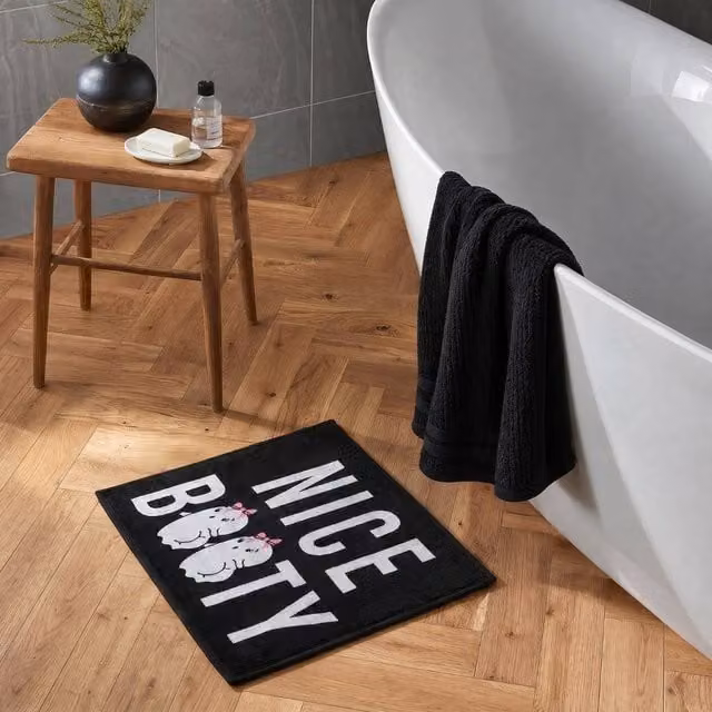 OHS Nice Booty Slogan Non-Slip Halloween Bath Mat in Black