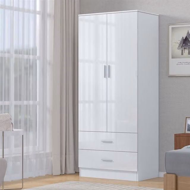 Reflect 2 Door 2 Drawer Combi Wardrobe in White Gloss and Matt Finish, H 180 x W 76 x D 47 cm