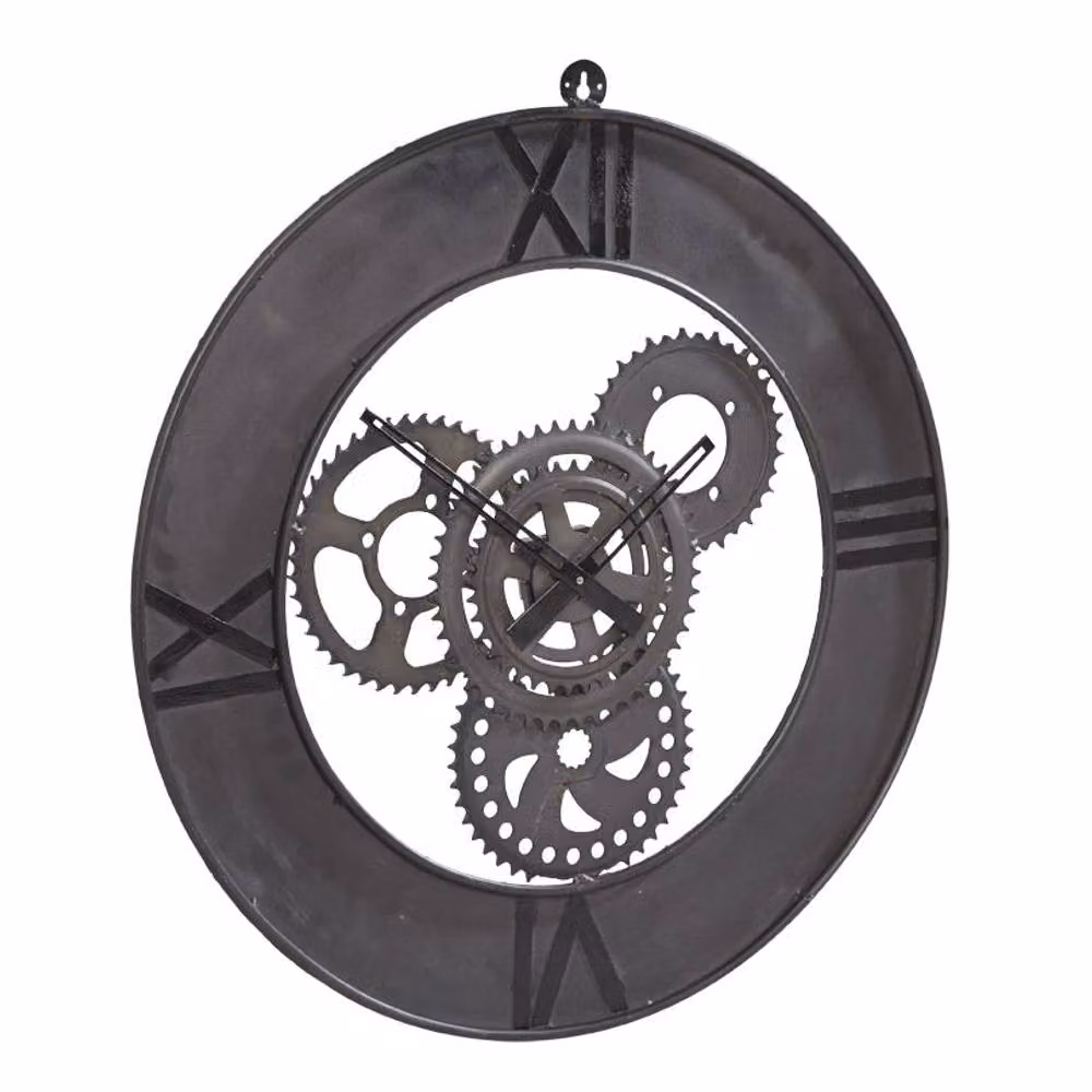 IH Design Large Industrial Style Round Metal Wall Clock in Grey and Black – 2