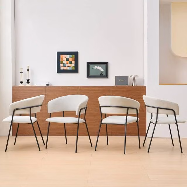 SONARA Modern Set of 4 Beige Dining Chairs with Metal Frame and Synthetic Leather Upholstery