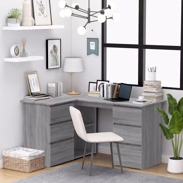 Berkfield Home Corner Desk in Grey Sonoma, W/D/H: 145 x 100 x 76 cm