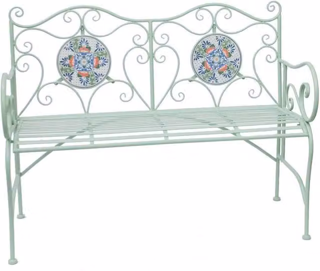 Ascalon Design Ltd Green Geometric Mosaic Bench, W: 116 cm, D: 46 cm, H: 91 cm