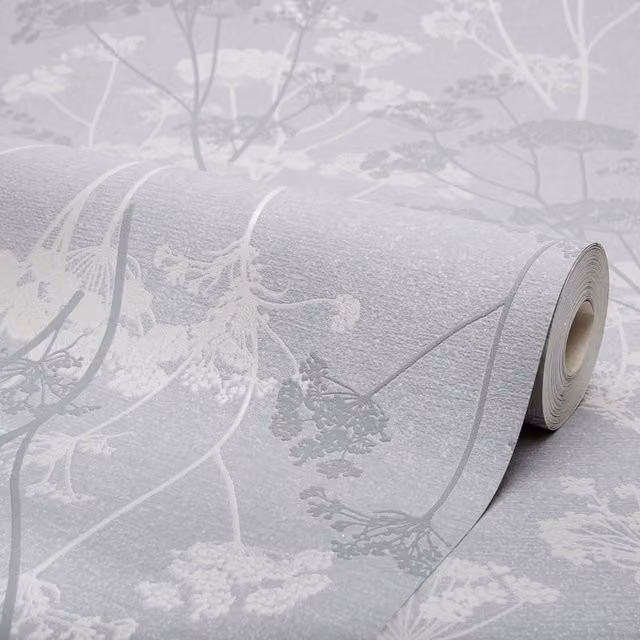 I Love Wallpaper Olivia Floral Metallic Glitter Wallpaper in Silver