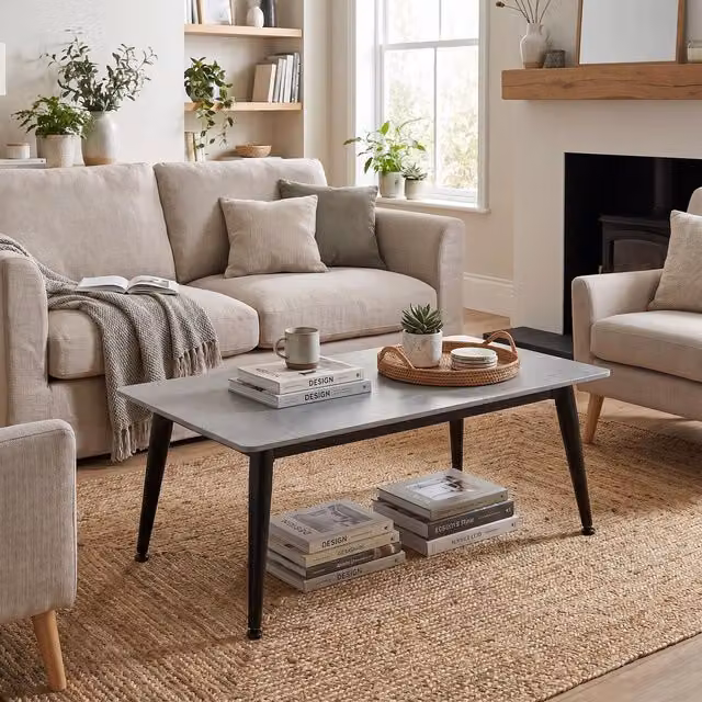 FWStyle Monaco Rectangular Coffee Table in Grey Sintered Stone with Matt Finish, W: 100 cm, D: 60 cm, H: 40 cm