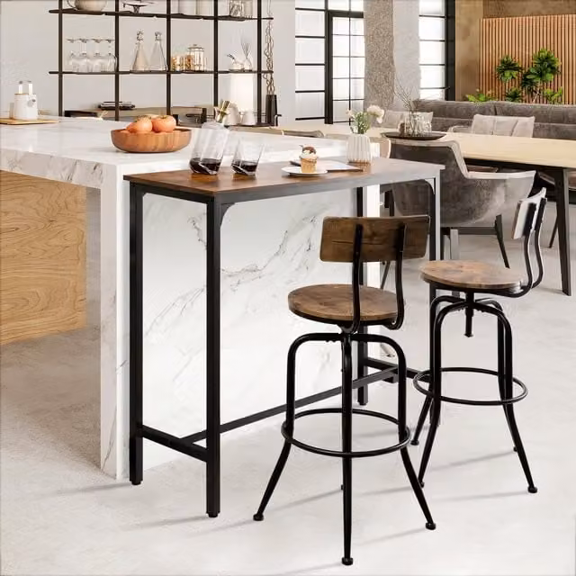 COSTWAY Brown Rectangular Industrial Bar Table with Footrest, Width: 120 cm