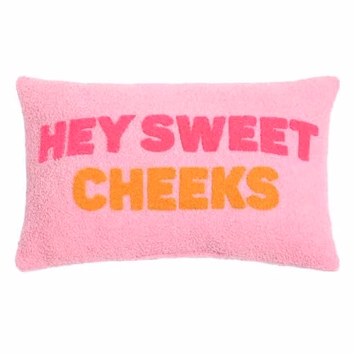 OHS Hey Sweet Cheeks Slogan Decorative Scatter Cushion in Pink and Orange, W/H: 50 x 30 cm