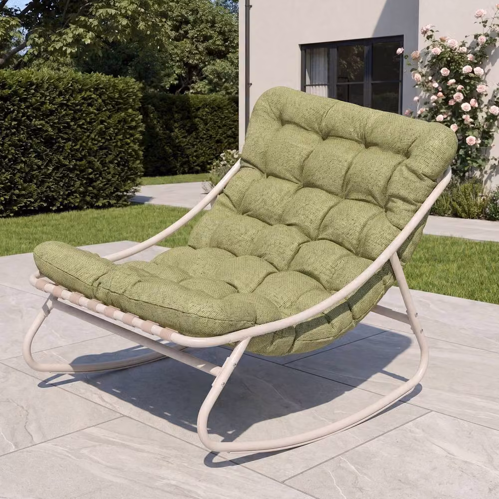 Artemis Home Softrock Upholstered Outdoor Rocking Chair with Metal Frame in Green and Beige – 2