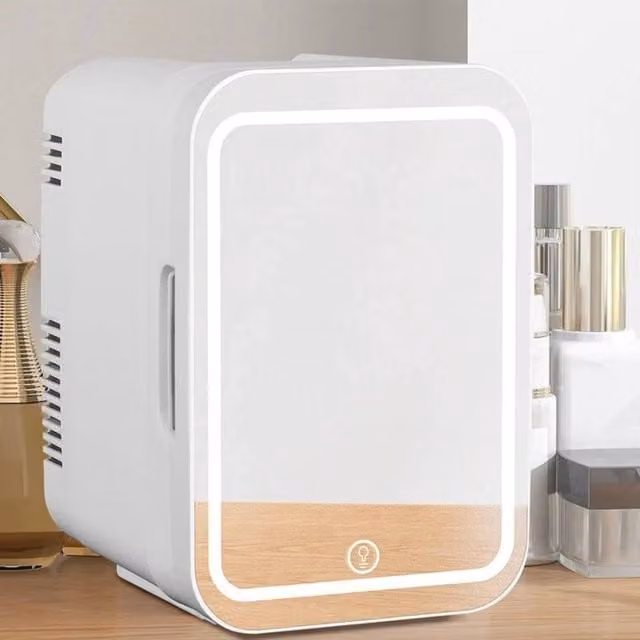 FLAVORA 4L Portable Mini Fridge with Mirror and 3-Mode Light in White