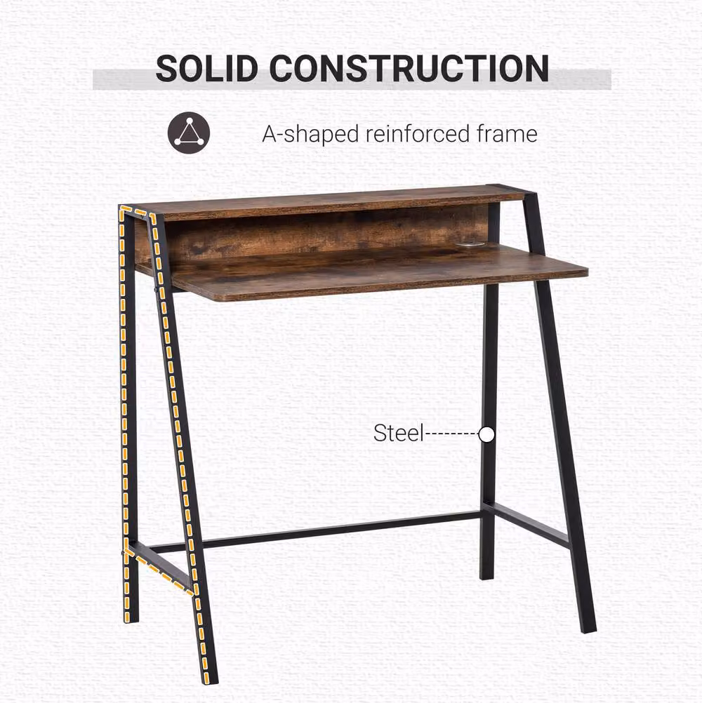 STILVORA Brown Writing Desk with Metal Frame and MDF Laminate Shelf, H 85.0 x W 84.0 x D 20.0 cm – 5