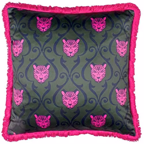 Paoletti Lupita Square Velvet Graphic Cushion with Removable Polyester Cover in Green or Pink – 1