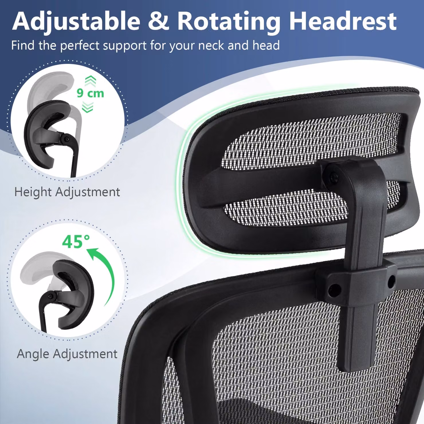 Gymax Ergonomic Swivel Office Chair with Headrest and Armrests in Black Fabric – 6