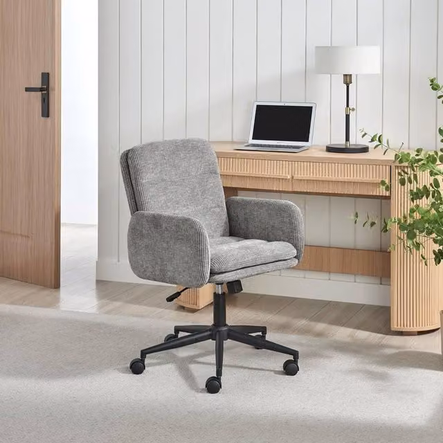 FurnitureboxUK Diora Grey Jumbo Corduroy Swivel Task Office Chair
