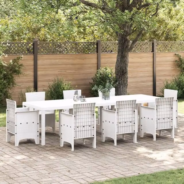 Berkfield Home White Poly Rattan Garden Table W/D/H: 300 x 100 x 73 cm