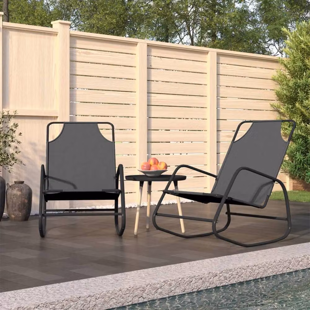 Berkfield Home Set of 2 Grey Rocking Sun Loungers with Powder Coated Steel and Textilene Fabric – 2