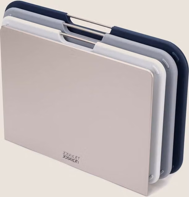 Joseph Joseph Set of 3 Rectangular Plastic and Stainless Steel Chopping Boards with Handles and Non-Slip Feet, Grey