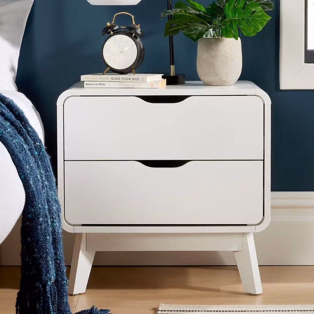 Home Source 2 Drawer Scandinavian Style Bedside Table in White – 3