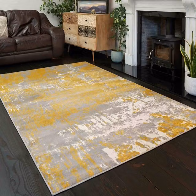 The Rug House Super Soft Distressed Abstract Area Rug, Yellow and Multicolour, W: 150 cm, D: 80 cm