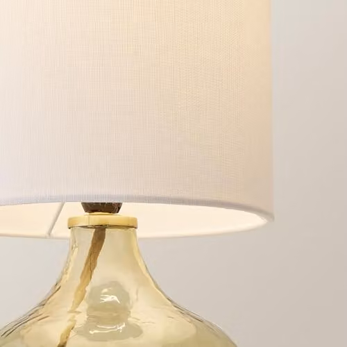 ValueLights Emily Teardrop Table Lamp with Green Glass Base, Natural Linen Drum Shade and LED Bulb – 2