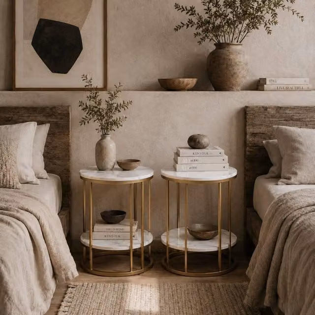 Wyld Haus Veco Set of 2 Round Coffee Tables with White Marble Effect Tops and Gold Metal Legs