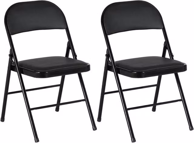 NESTLUNE 2 Pack Padded Folding Chairs with Black Synthetic Leather Cushioned Seats and Metal Frame – 1